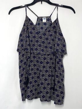 Old Navy Navy Blue Geometric Cold-Shoulder Tank Top